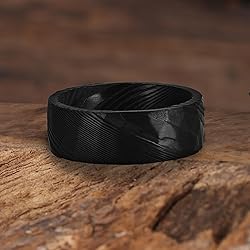 NUNCAD 8mm Black Damascus Rings for Men Wedding