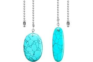 LÈFERS LEFERS Ceiling Fan Pull Chain, 2 Pieces Natural Gemstone Pendants with 12" Ceiling Fan Chain Extender and Connector (Turquoise)