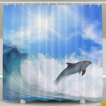 Amazon Com Shectan Shower Curtain Dolphin Theme Polyester Fabric Bathroom Set With Hooks 60 W X 72 L Inches Home Kitchen