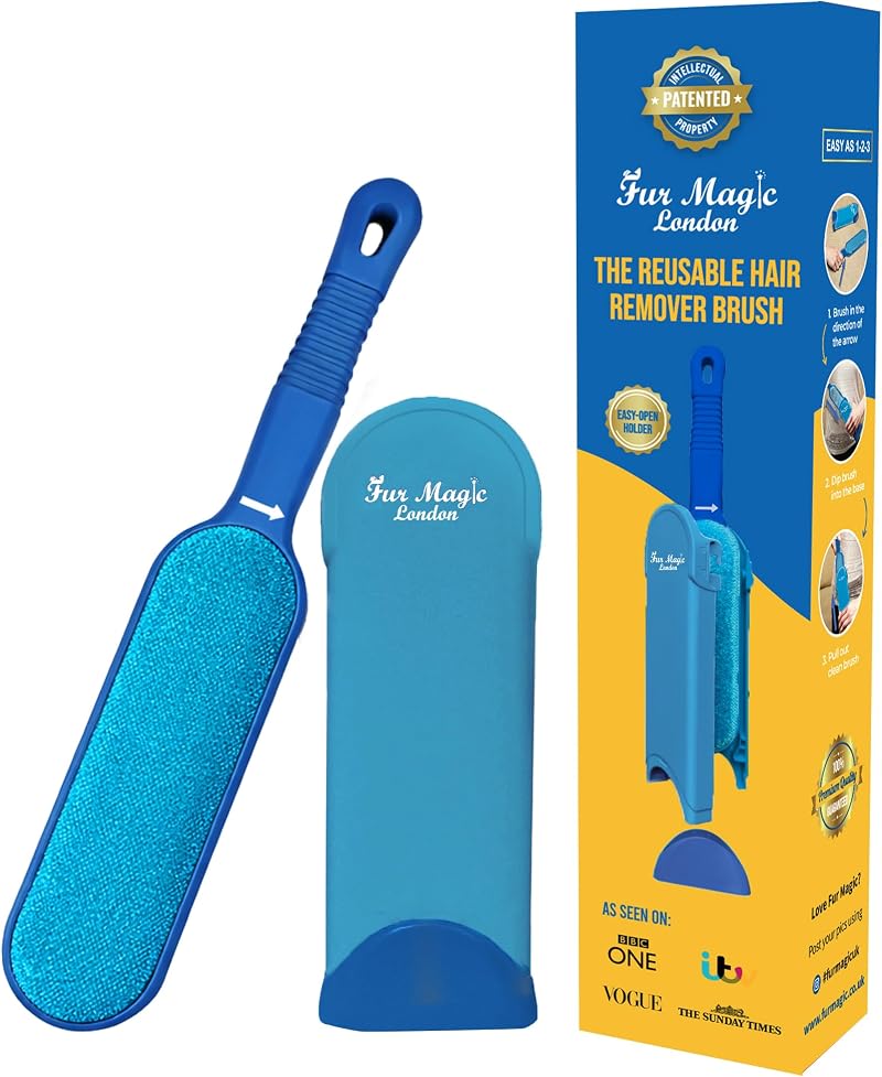 Fur Magic Pet Hair Remover Brush with Easy Open Self-Cleaning Base Blue