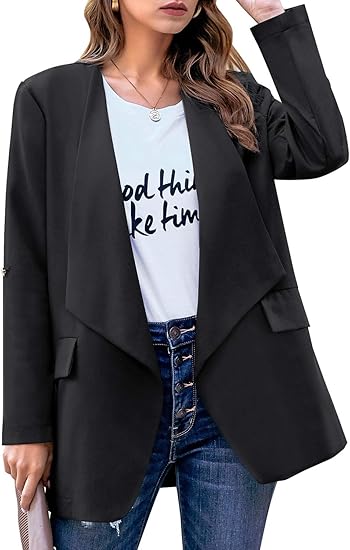 Amazon Luvamia レディース カジュアルオープンフロントブレザーシャツ ロールアップスリーブ ルーズジャケット ブレザー コート ジャケット 通販
