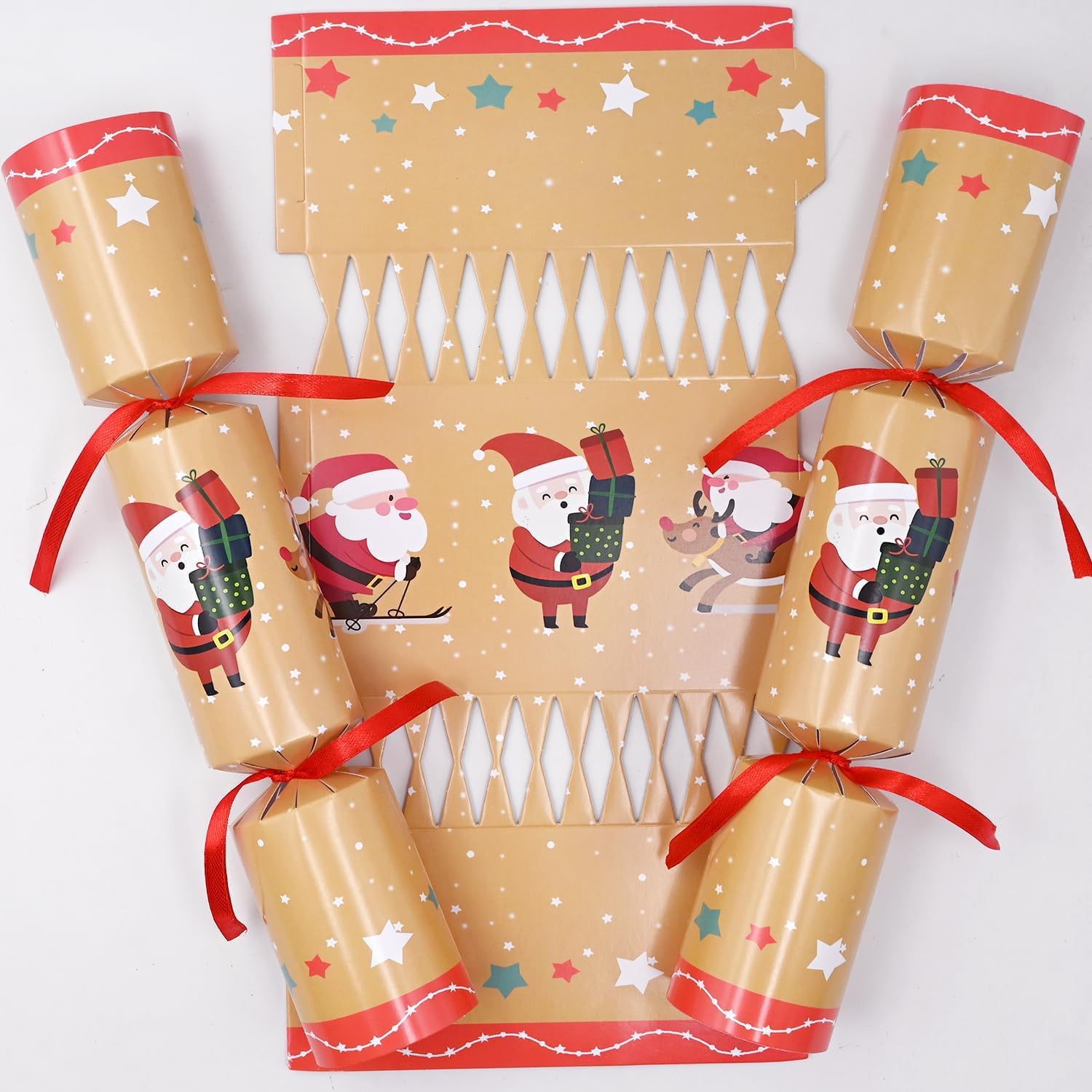 Gyoungt 10 Pack Cute Santa Chritmas Crackers, 10 Hats 20 Strings 10 Jokes Christmas Party Crackers Skiing Santa Designs Make Your Own Christmas DIY Festive Seasonal