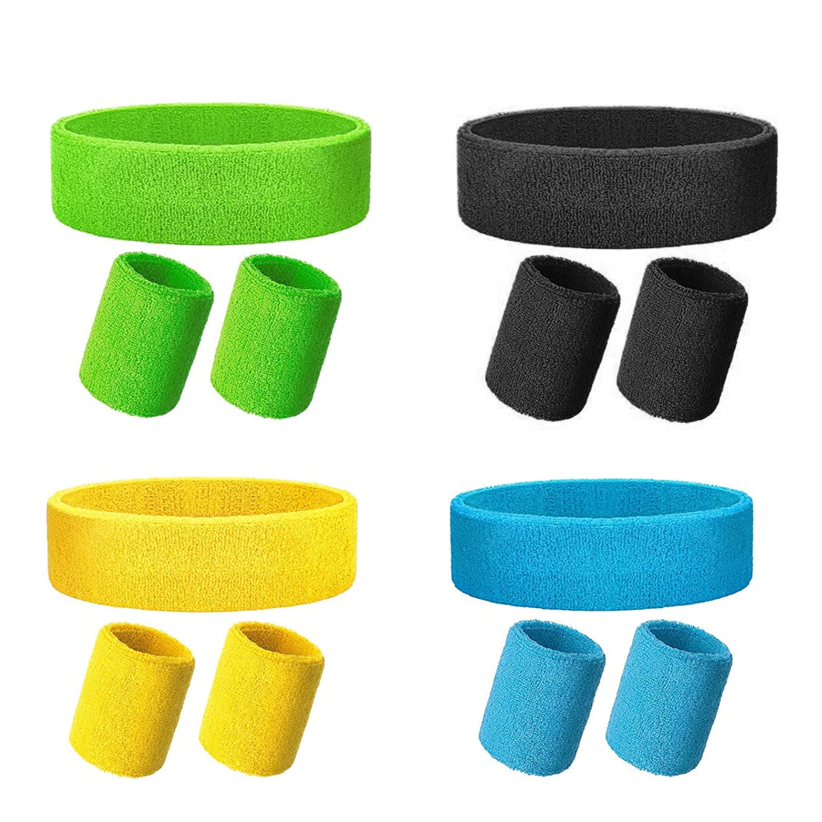 Wristbands Headbands Sweat bands Set， 4 Pieces Men Women Sweat Bands wristbands Absorbent wrist band for Gym Sports Tennis Running Exercise Basketball Wrist Sweatband Moisture