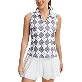 MathCat Womens Golf Shirt, UPF 50+ Argyle Tennis Polo, Sleeveless Lightweight Sports Athletic Tank Tops