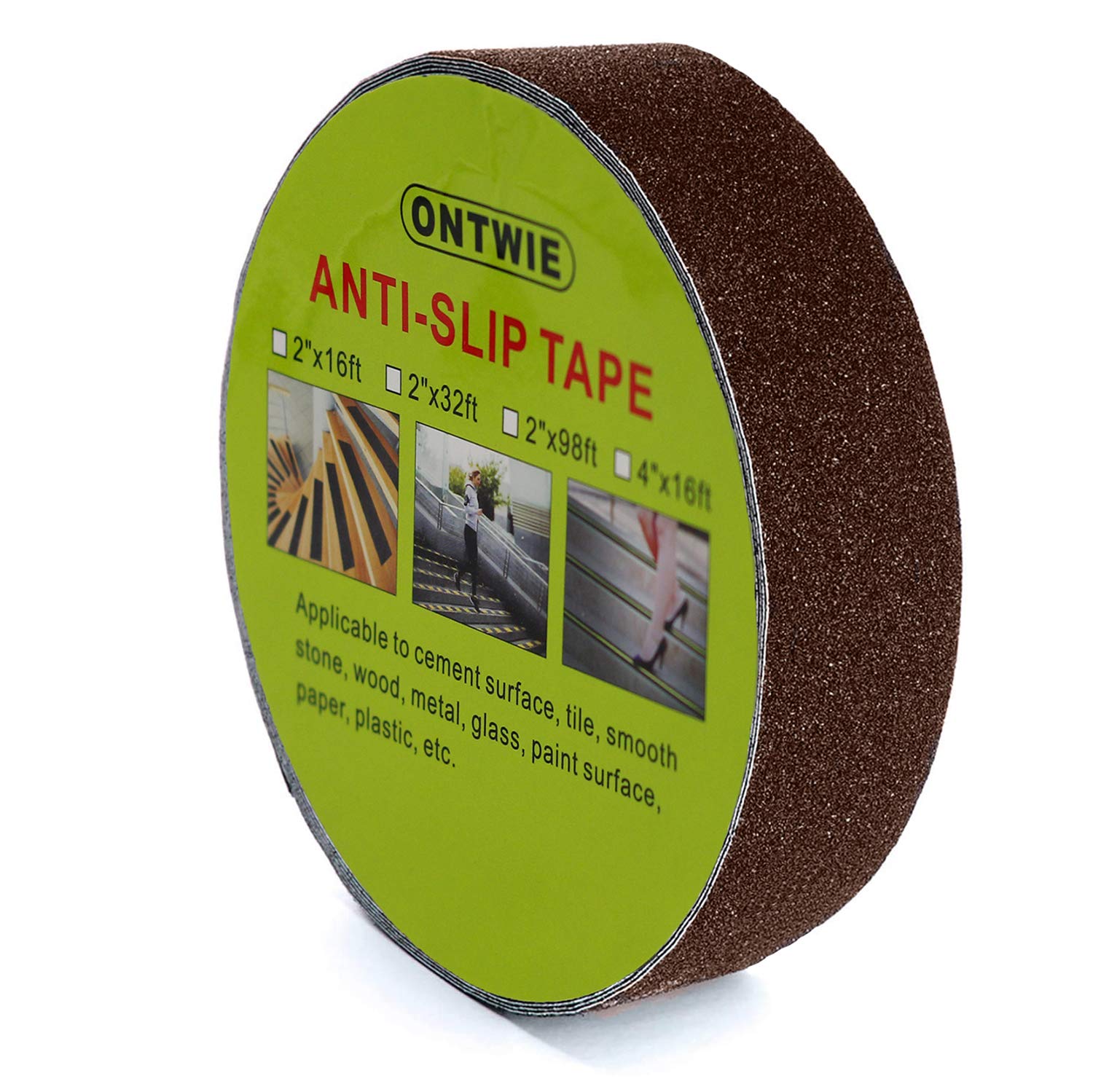 ONTWIE Anti Slip Tape 33ft x 1in, Safety Track Skid Tape Adhesive for Stairs, Safety, Tread Step, Indoor, Outdoor (Brown)