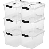 JUJIAJIA Clear Storage Latch Box 12 Quart, Plastic Organizing Box/Bin with Lid and Black Handles, 6-Pack