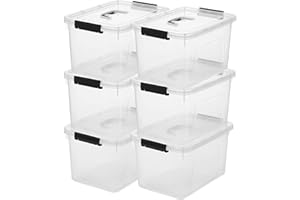 JUJIAJIA Clear Storage Latch Box 12 Quart, Plastic Organizing Box/Bin with Lid and Black Handles, 6-Pack