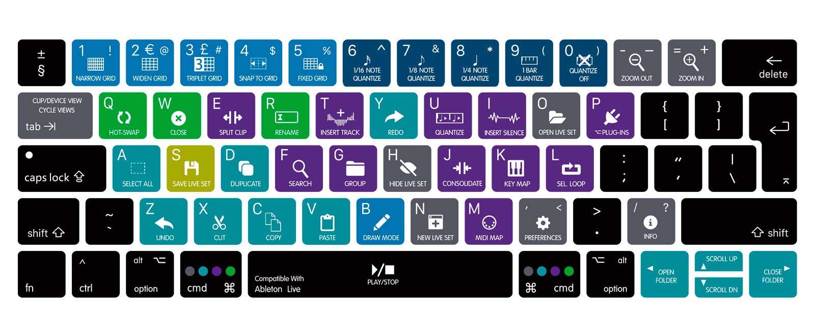 MMDW Ableton Live Shortcut Hotkeys Silicone Keyboard Cover Skin for MacBook Pro 13 15 inch 2019 2018 2017 2016 with Touch Bar&Touch ID Model:A2159 A1989 A1706/A1990 A1707,European Version