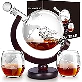 Whiskey Decanter Sets for Men, Whiskey Decanter Globe Set with 2 Etched Globe Whisky Glasses for Liquor, Bourbon, Cocktails, Vodka, Scotch liquor decanter Sets - 850ml