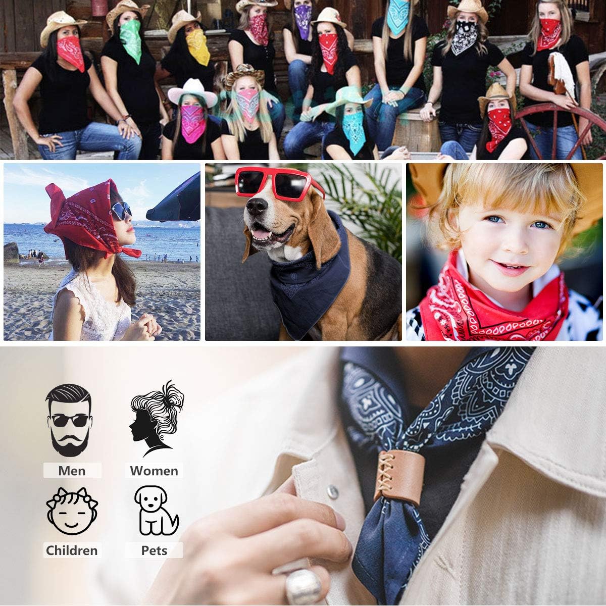 Cowboy Bandanas - Novelty Cotton Bandanas Paisley Bandanas Printed Headwrap Scarf Multi-Purpose Double-Sided For Men Womens: Clothing