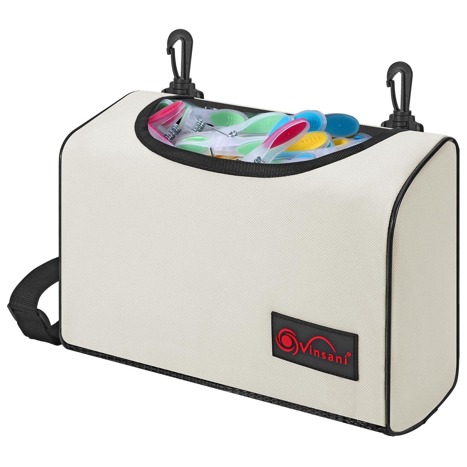 Vinsani Clothes Peg Bag Premium Waterproof Wearable Peg Storage Organiser Bag with Double Clips, Shoulder/Waist Strap Holds up to 300 Pegs Suitable for Indoor Outdoor Use – Cream White