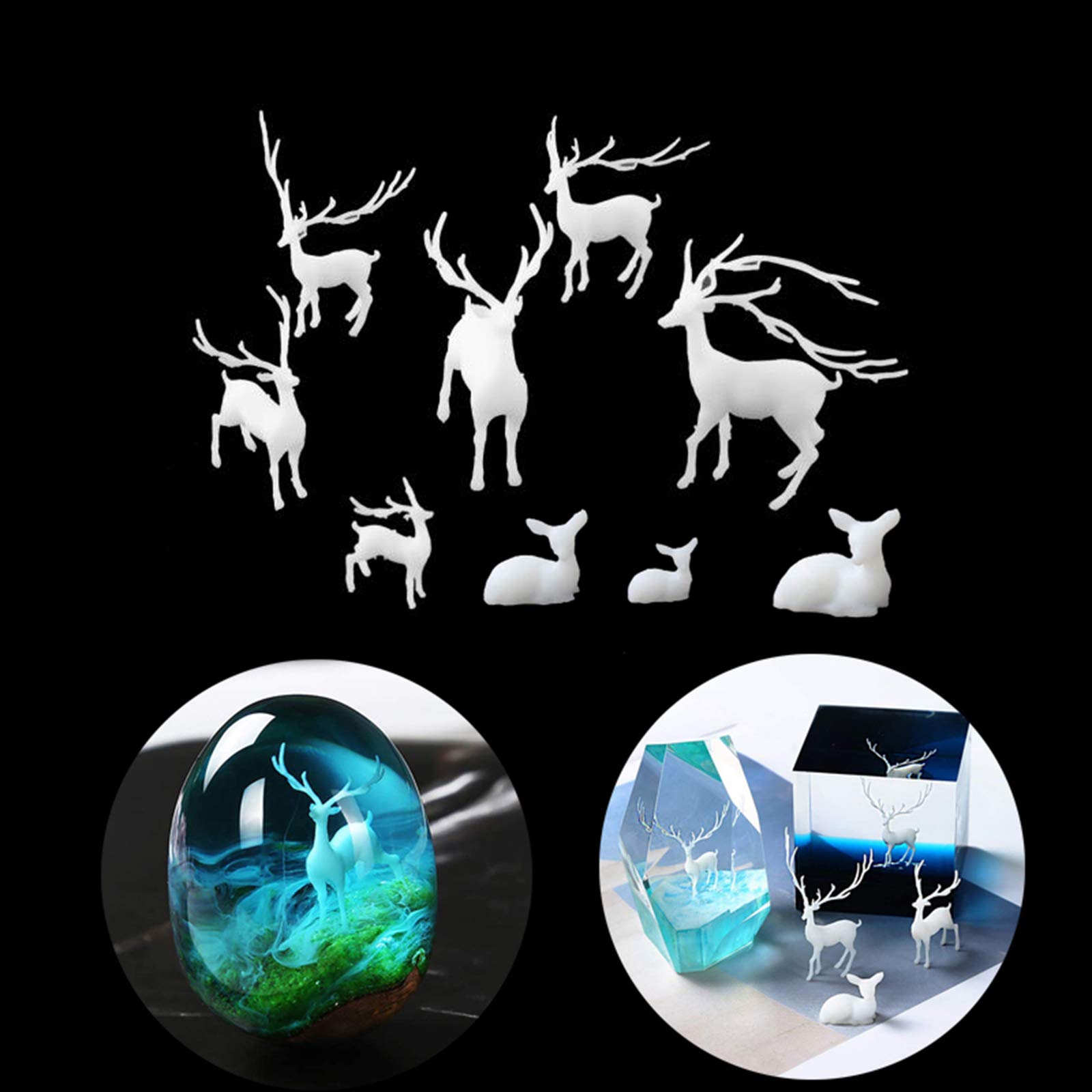 Mini Deer Resin Filler, Xfaiz Handmade Plastic Small Elk 3D Resin Molds Resin Supplies for Epoxy Silicone Mould Jewelry Making Supplies Landscape Embellishments (9 PCS Milu)