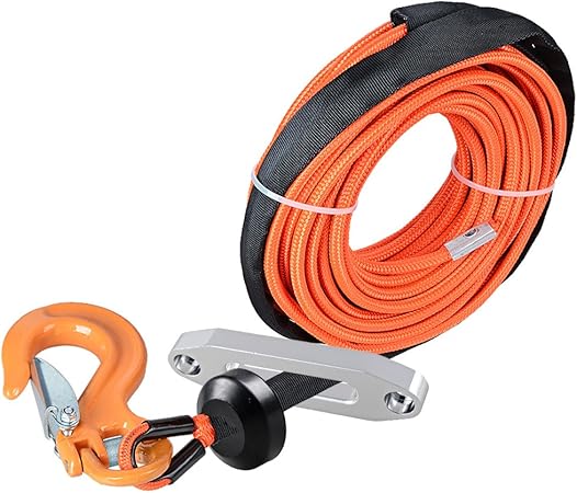 Amazon Anzios 1 4インチ X 50フィート オレンジ合成ウインチケーブルロープ 7000ポンド イエローハーフリンククレビス安全ラッチスイベルフック 17 000ポンド ゴムストッパー ホースフェアリード カーパーツ 車 バイク