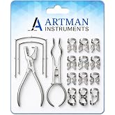 ARTMAN INSTRUMENTS Rubber Dam Kit &ndash; Includes 12 Anti-Reflection Clamps, Punch Plier, Dental Isolation Tools, and Endodontic Supplies