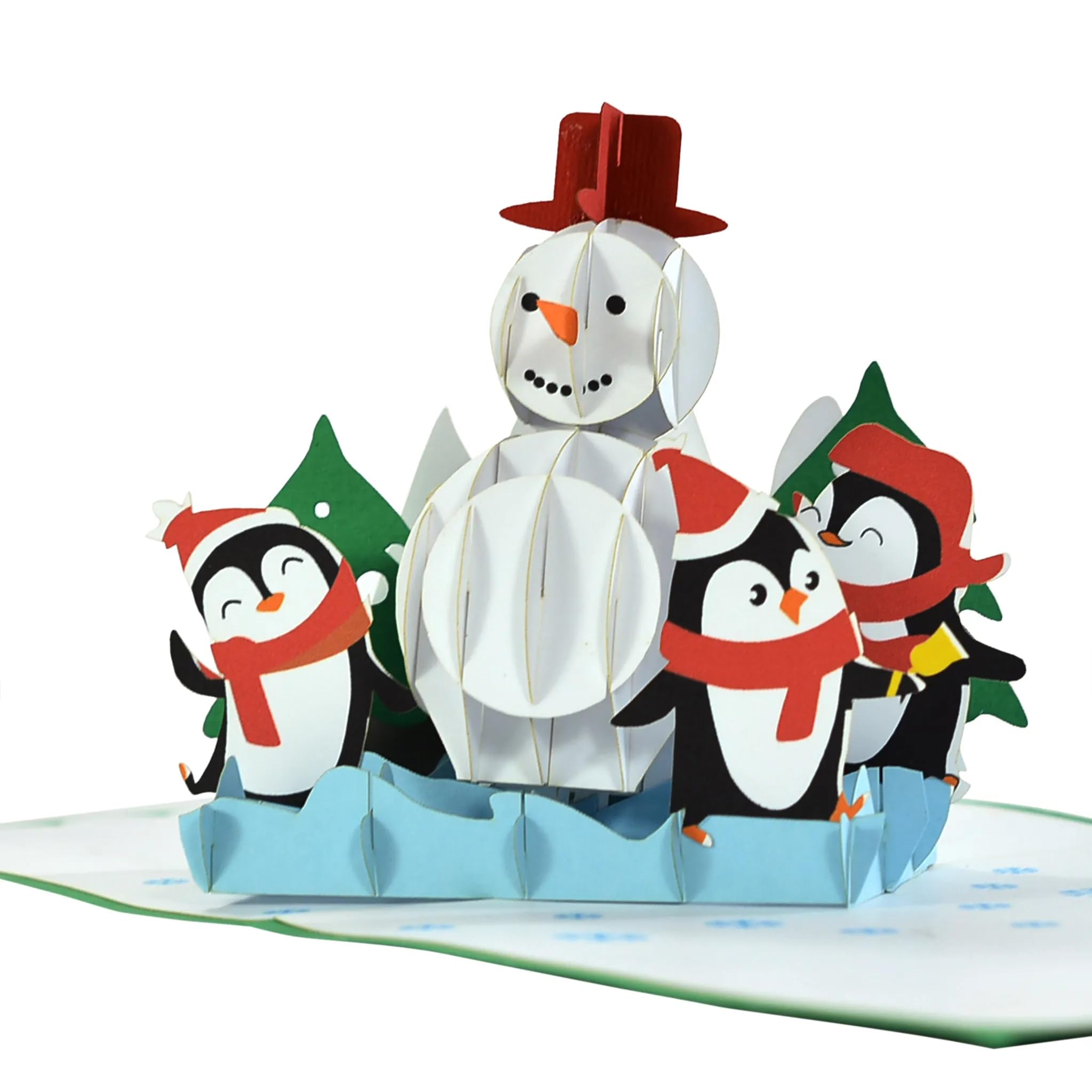 Joyous Christmas Snowman and Penguins 3D Pop Up card.A Delightful holiday surprise greeting card gift for kids, friends, family and loved ones. For Christmas decor and parties.15cmx15cm