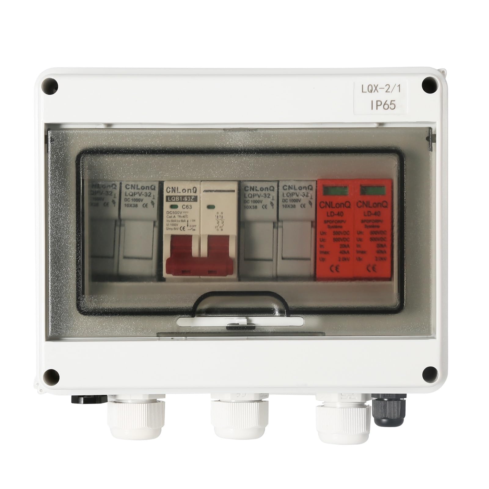 DEWIN PV Combiner Box, 63A Solar Photovoltaic DC Combiner Box 2 in 1 out 2 String Outdoor IP65 Waterproof Lightning Protection (Size : 500V)