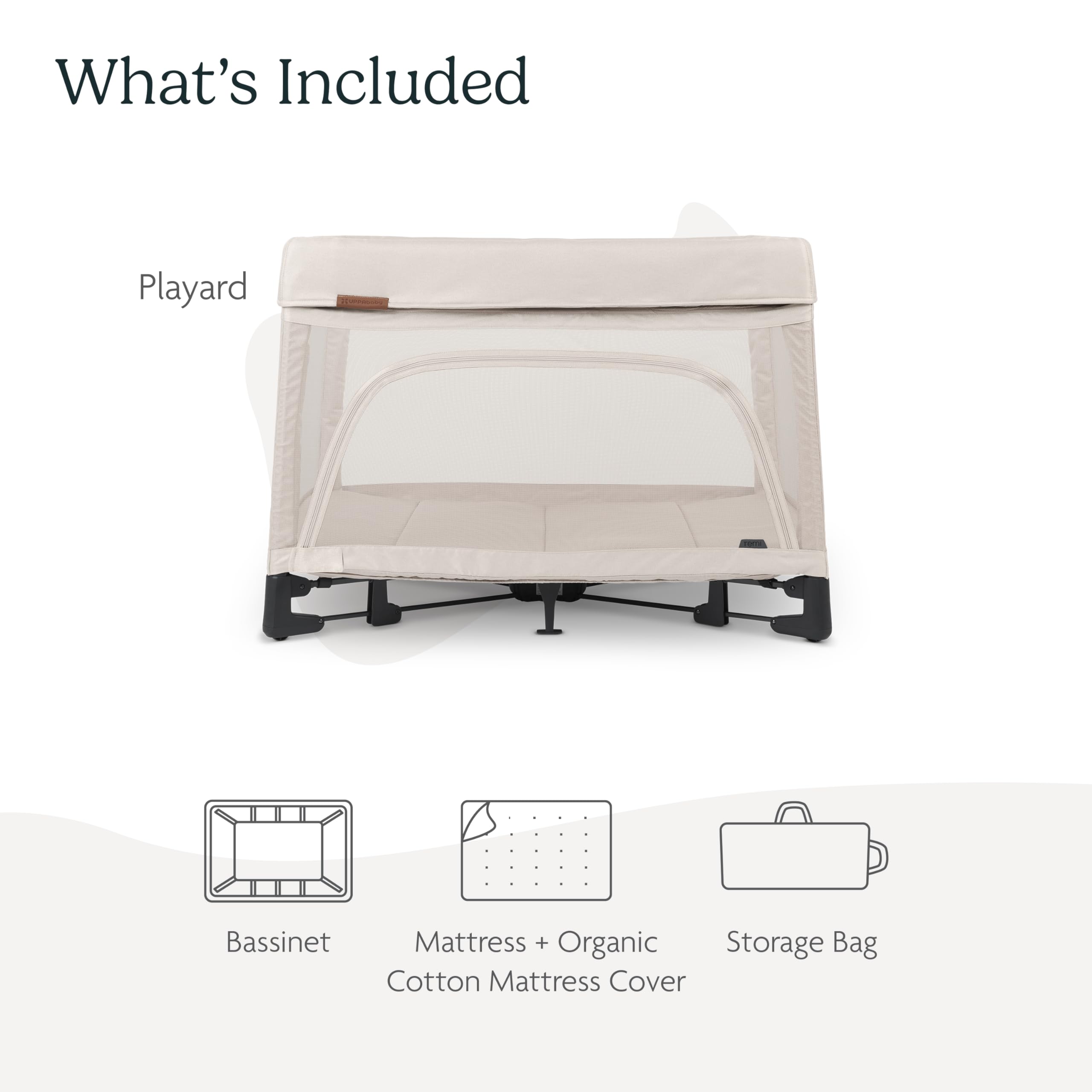 UPPAbaby Remi Playard | Deluxe 3-in-1 Portable Playard, Bedside Bassinet + Travel Crib| Mesh Bassinet, Mattress, Organic Cotton Mattress Cover + Storage Bag Included | Charlie (Sand Mélange)