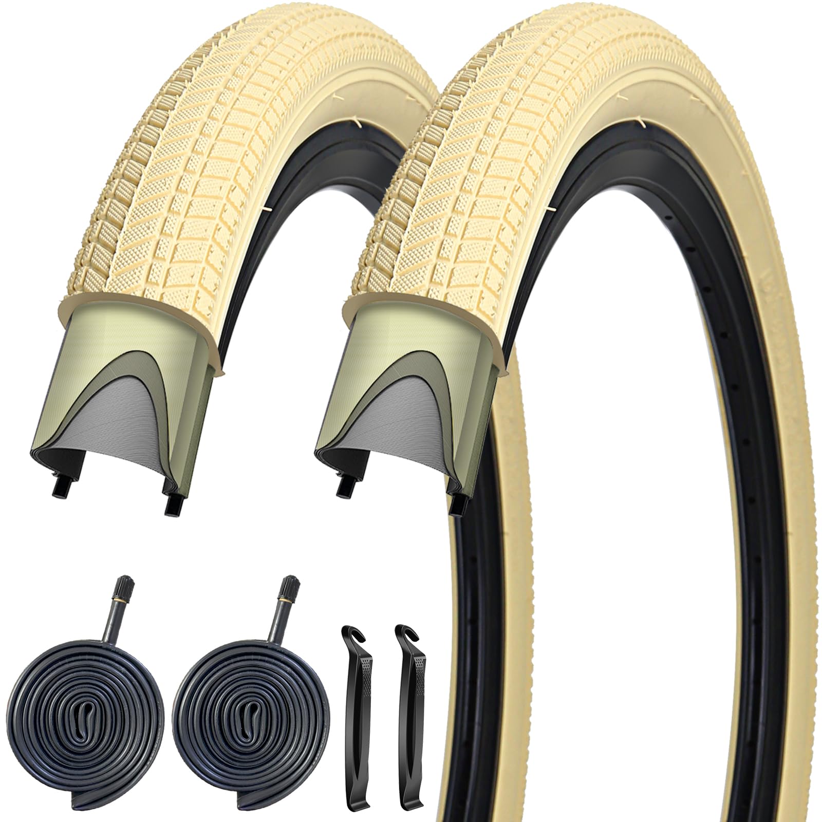 Photo 1 of 18" Bike Tires 18 X 2.125 and 18 Inch Folding Bicycle Replacement Tire (2 Tires 2 Tubes/Cream)