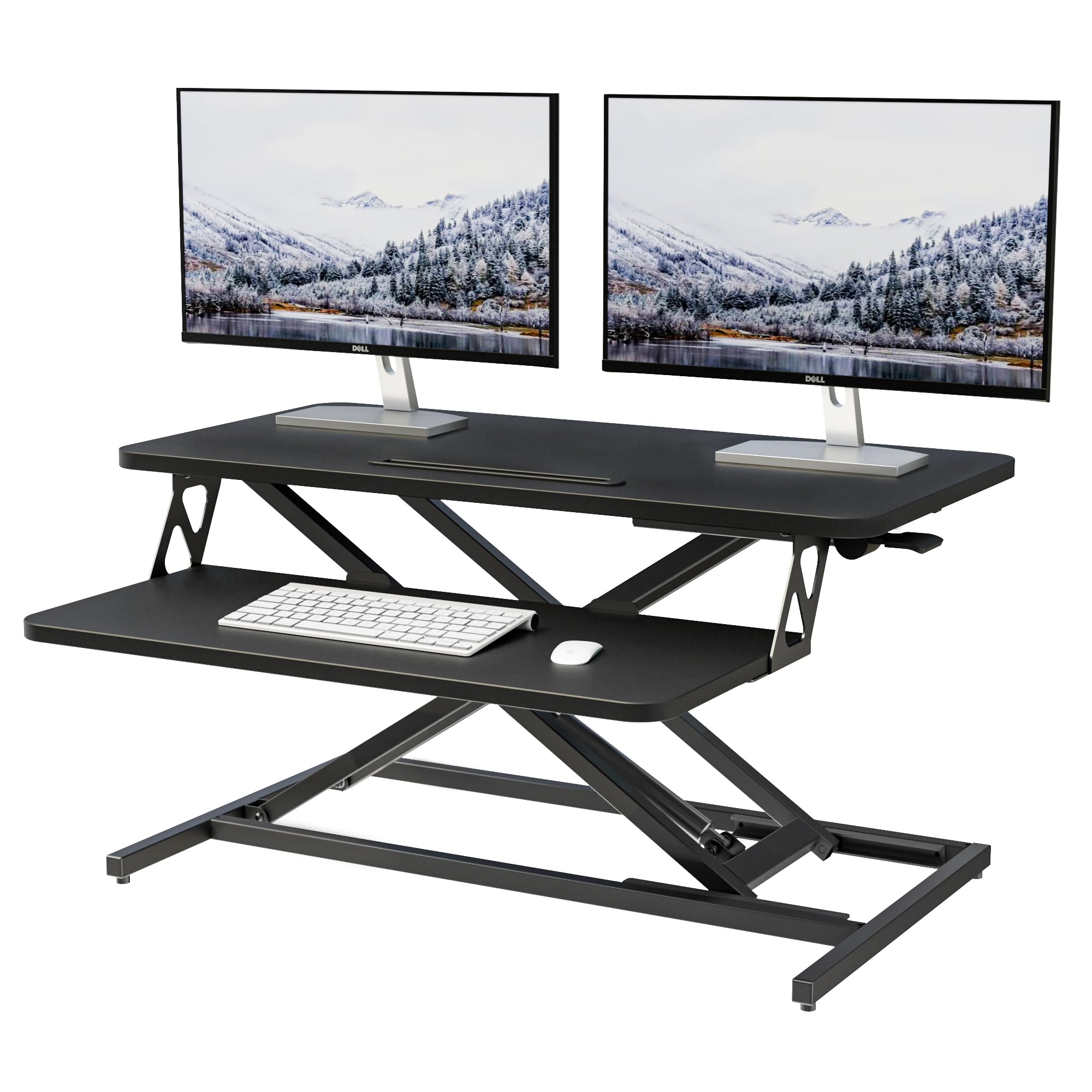 ERGOMAKER Height Adjustable Standing Desk Converter - 81cm (32 Inch) Wide Platform Tabletop Workstation - Quick Sit to Stand Desk Riser for Dual Monitors Black