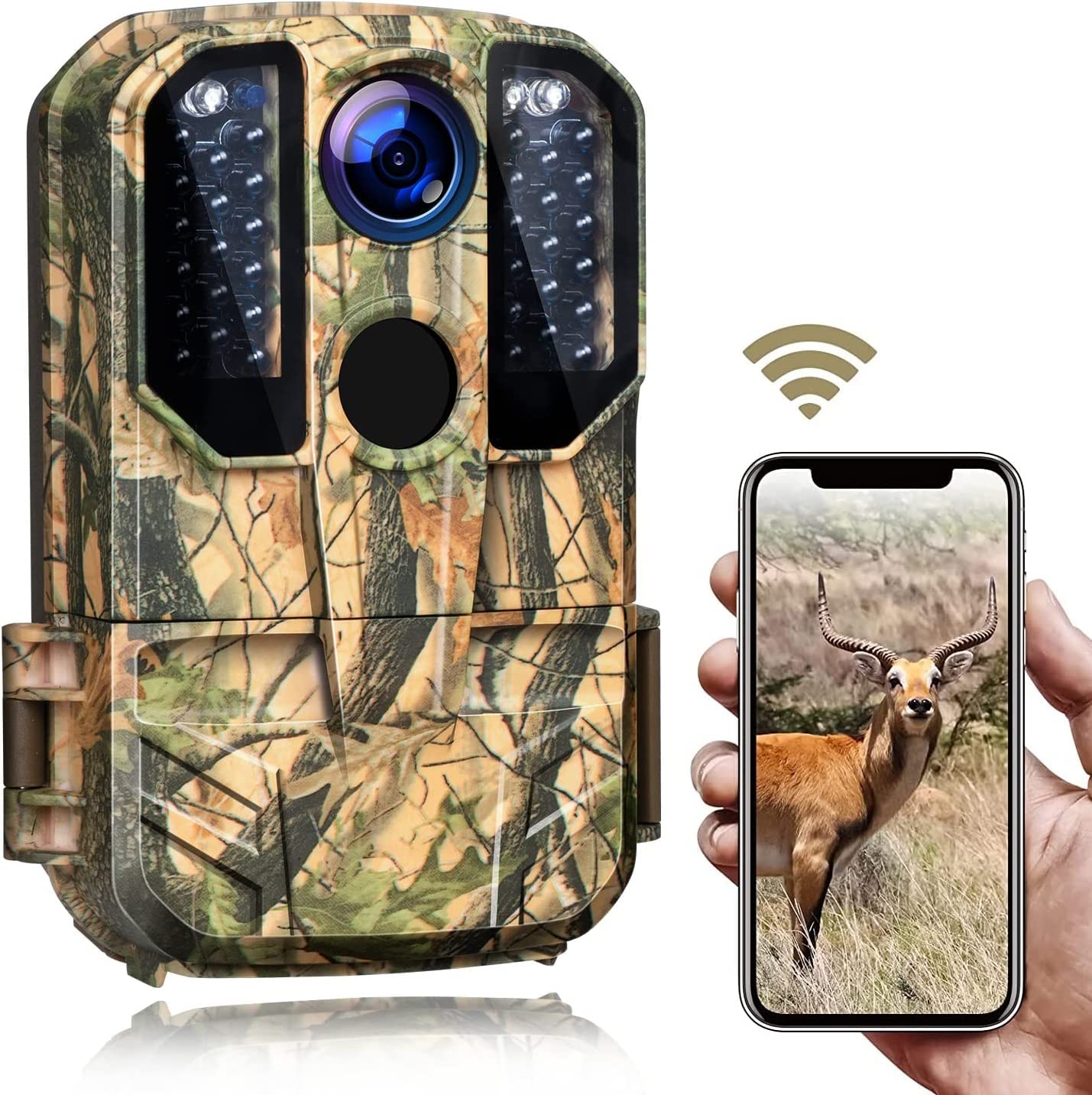 Hongc 20MP 1296P Wildlife Camera WiFi Bluetooth Trail Camera with Night Vision Motion Activated IP66 Waterproof for Wildlife Monitoring