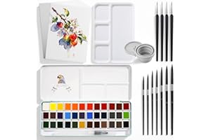 MEI LIANG Watercolor Paint Set, 36 Color Solid Watercolor Paint Set with Watercolor Tool Kit (20 watercolor paper, 11 brushes