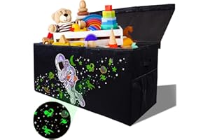 MINI HIDE Extra Large Toy Storage Organizer For Living Room with Lids - Glow-in-Dark 40"x14"x16" Collapsible 600D Oxford Toy Chest for Kids, Boys, Girls - Durable Toy Bin for Living Room, Playroom, Nursery
