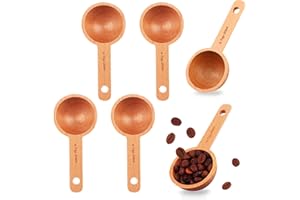 PINKXHY 6 Pieces Wooden Coffee Spoon in Beech Coffee Scoop Measuring Scoop for Coffee Beans Wood Table Spoon for Whole Beans Ground Beans or Tea, Home Kitchen Accessories, 20 ml