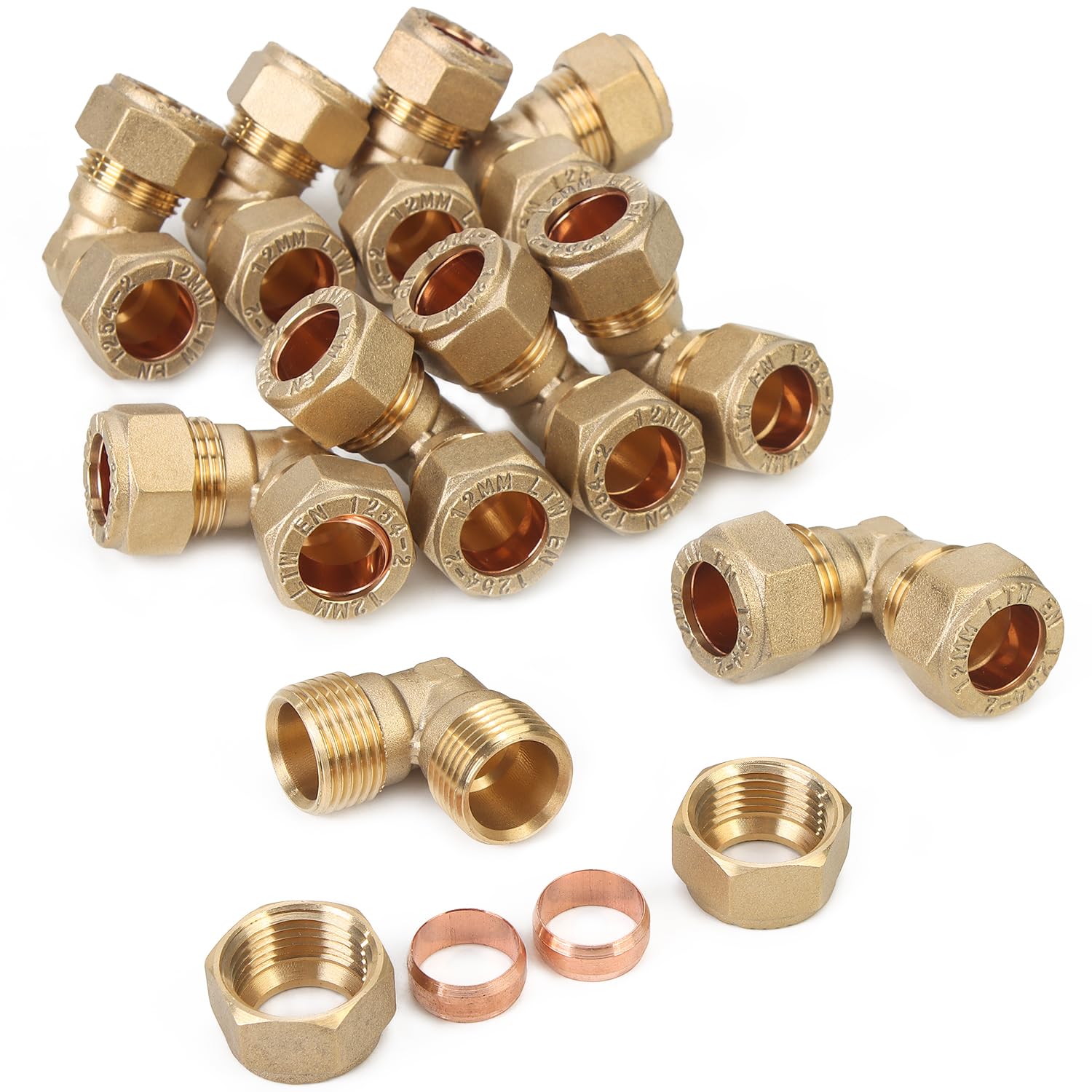 LTWFITTING 12MM OD 90 Degree Compression Elbow, Brass Compression Fitting (Pack of 10)