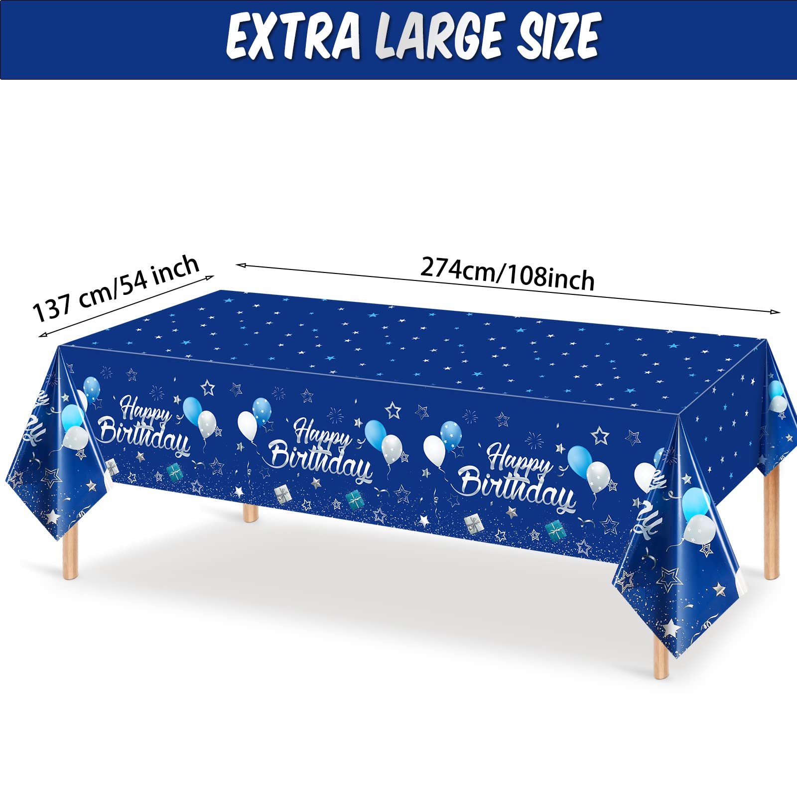 Tegeme Navy Blue Party Supplies Stars Happy Birthday Tablecloths Starry Confetti Table Covers for Kids Boys Girls Baby Shower Birthday Party Decorations(Navy Blue and Silver,3 Pack)