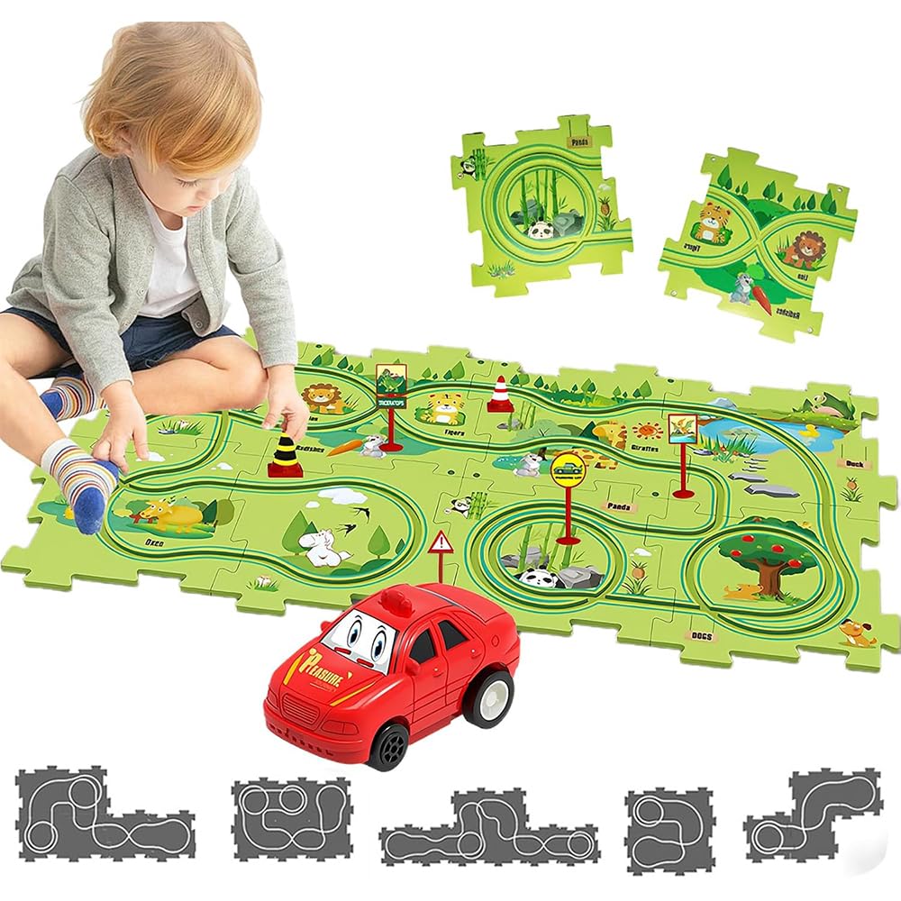 Puzzle Racer Kids Car Track set Toy for Kids DIY Puzzle Track Rail Route Educational Game Gift Games for Children 2 3 4 5 6 Years