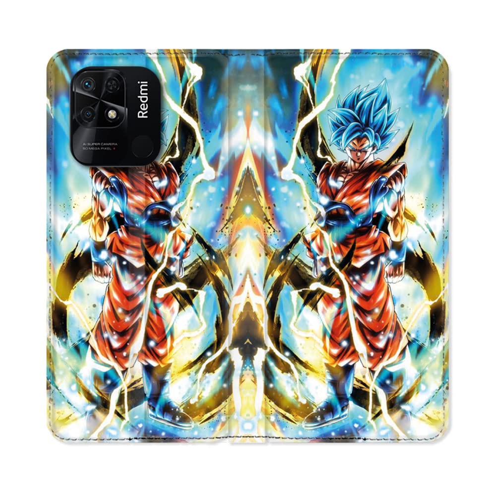 Cokitec Leather Wallet Case for Xiaomi Redmi 10C Manga Dragon Ball Sangoku White