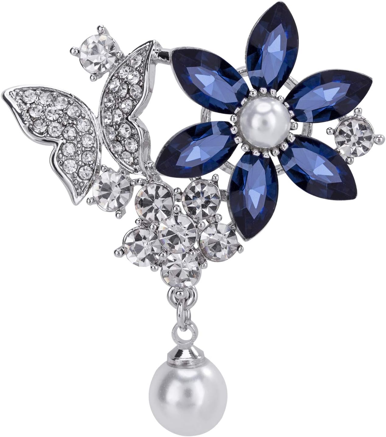 VVANT Brooch for Women Crystal Flower Brooch Pin Blue Pins Suitable for Dress Gift for Women's Day