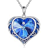 AINFQY Necklaces for Women, Love Heart Pendant with Austrian Crystals, Jewelry Gifts for Wife, Sterling Silver Heart Necklaces, Birthday or Chrismas Holiday Gifts for Her, Mom