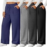 Evervibe 4 Pack Women's Plus Size Pants, Wide Leg Lounge Pants Drawstring Yoga Sweatpants Casual Workout Joggers with Pockets