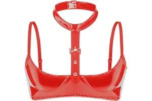 Ausing Women's PU Leather Bra Sexy Halter Neck Hollow Out Cupless Cage Bra Bralette Party Club S-XXL