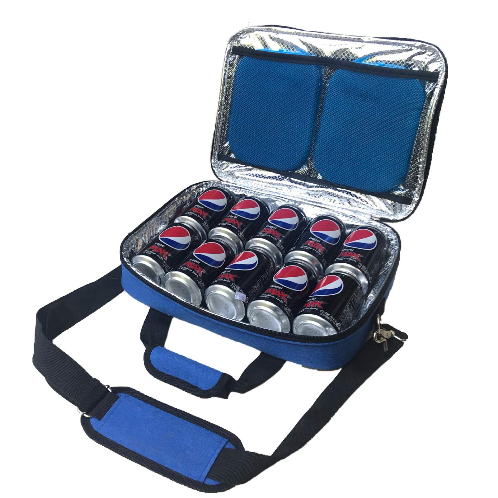 Red Suricata Insulated Slim Cooler – Ultra Thin, Flat Mini Small Cooler Lunch Bag Fits 10 Drink Cans - 2 Slim Reusable Ice Packs Included - Small Iceless Golf Cart Bag for Beer (Heathered Blue)
