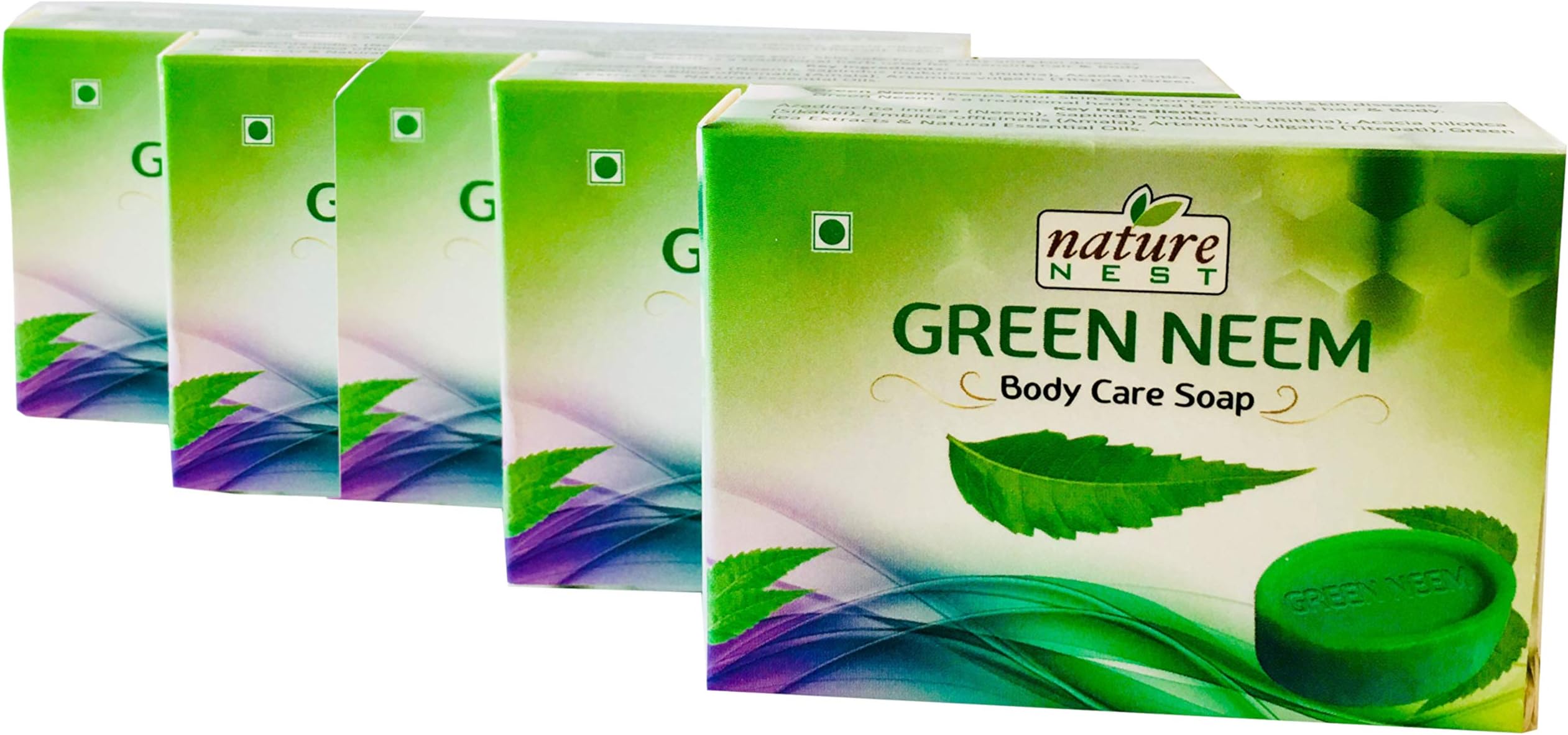Nature Nest Green Neem Handmade Organic Body Care Soap 5 Bulk Pack 250g -Emblica officinalis, Artemisia Vulgaris & Green Tea Extracts Herb Ingredients & Therapeutic Natural Essential Oils