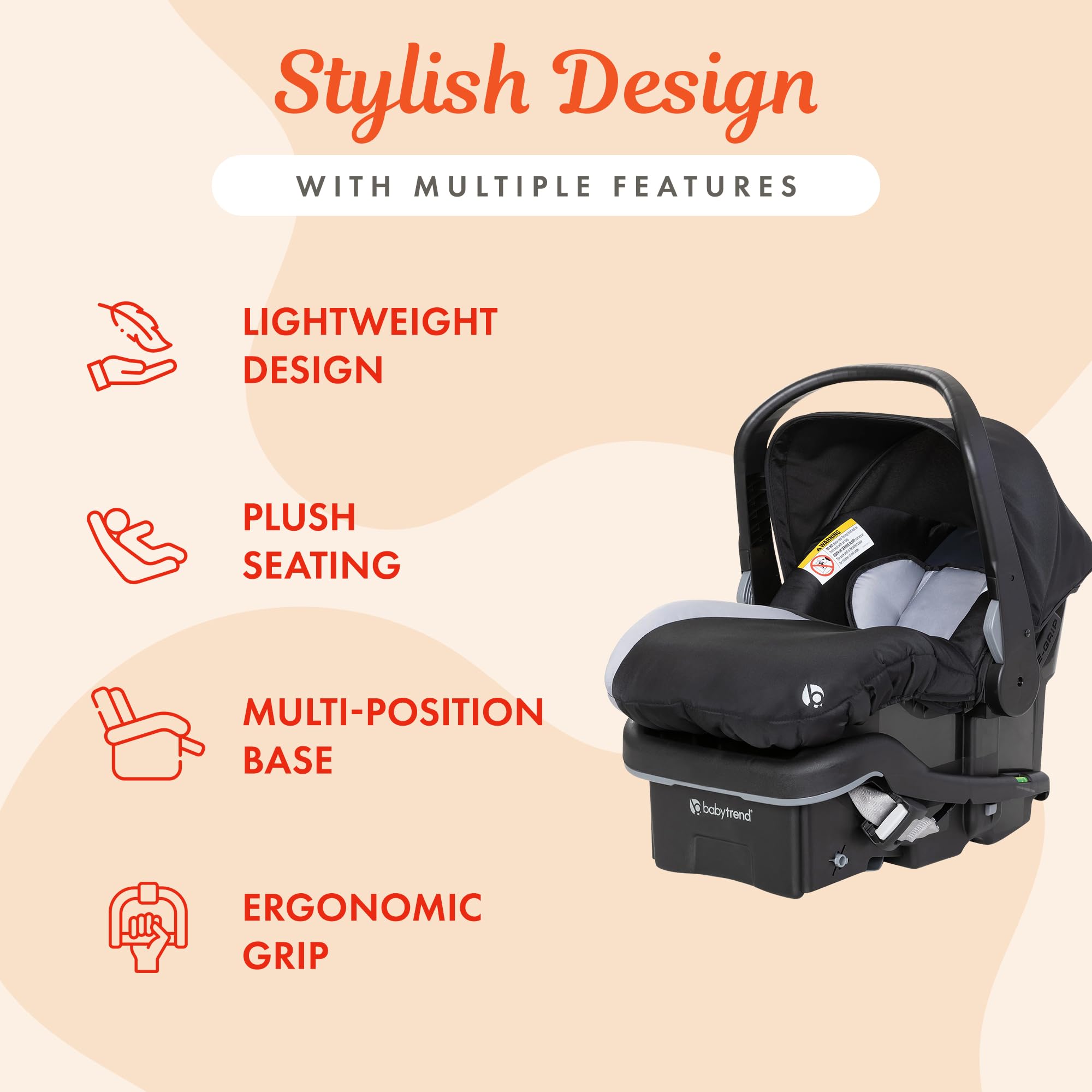 Baby Trend EZ Lift 35 Plus Ergonomic Lightweight Rear Facing Infant Car Seat with Multi Position Base and Cozy Cover, Stormy Gray/Black