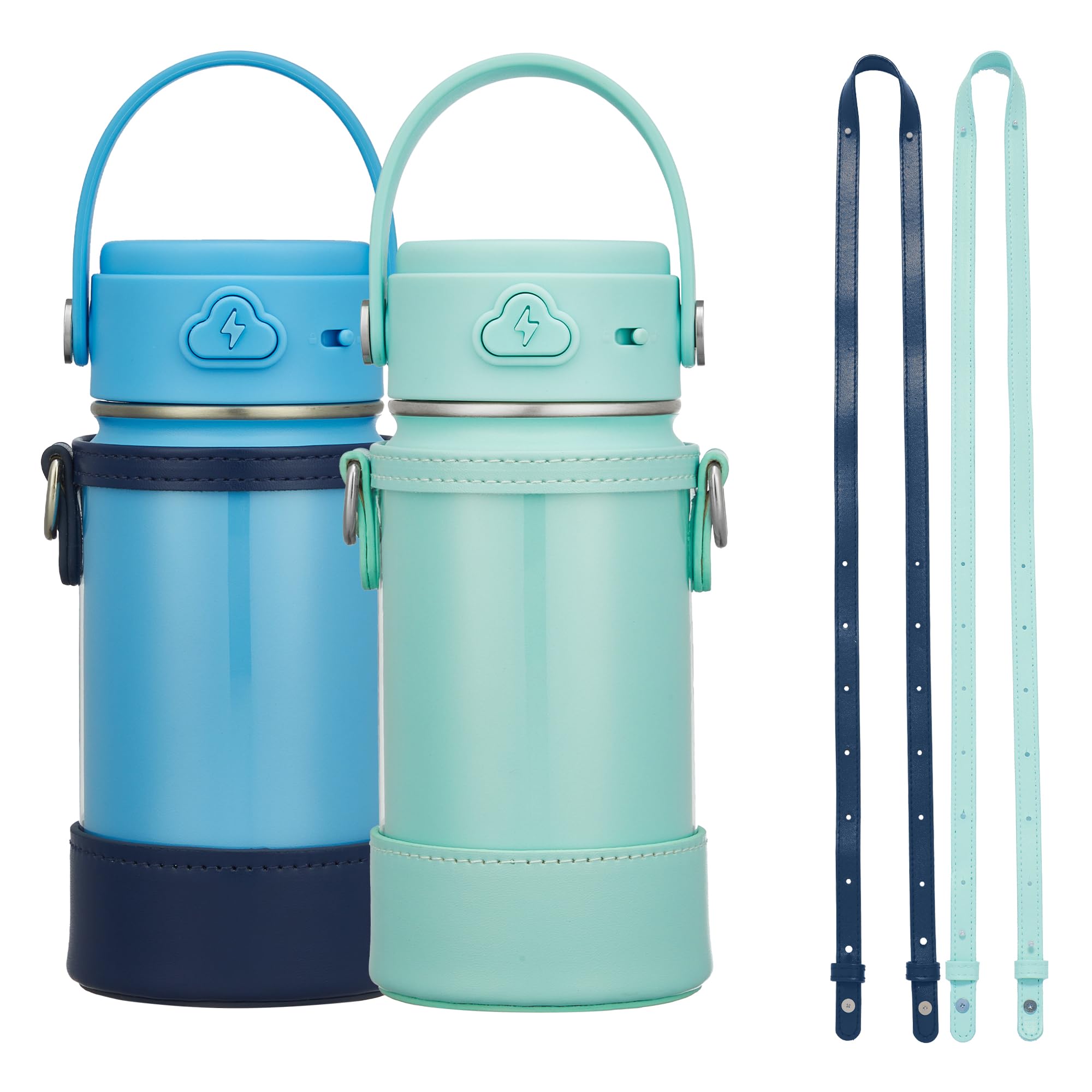 Photo 1 of 2 Pack Kids Water Bottle with Straw, 14oz Insulated Stainless Steel Tumbler, Leak-Proof Locking Lid for School, Lunchbox, Outdoor Sports, Case with Shoulder Strap(2 Pack, Blue+Mint Green)