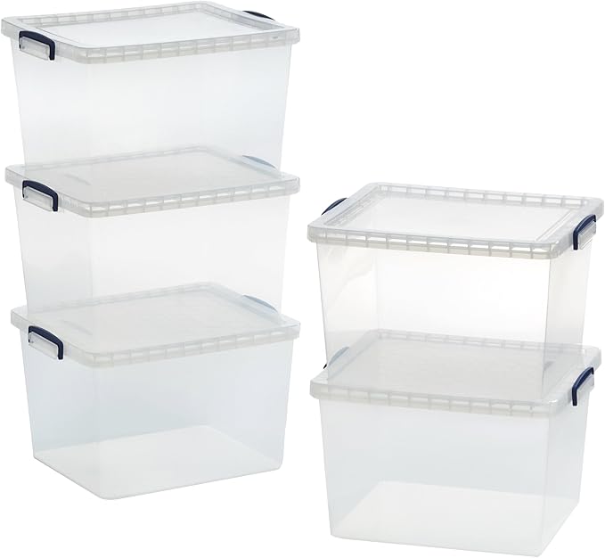 AmazonBasics Clear Plastic Storage Boxes with Lids 33.5