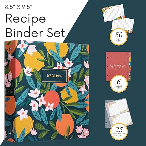 Jot & Mark 8.5" x 9.5" 3 Ring Recipe Binder with 50 Matching 4x6 inch Recipe