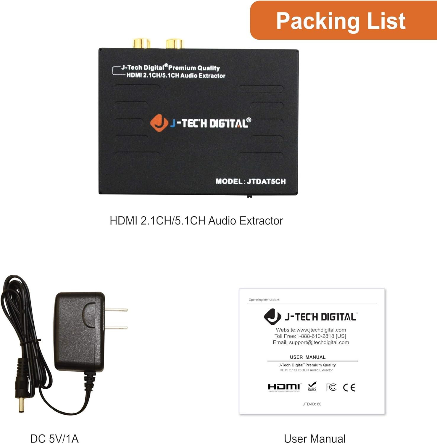 J-Tech Digital Premium Quality 1080P HDMI To HDMI + Audio (SPDIF + RCA Stereo) Audio Extractor Converter (JTDAT5CH): Computers & Accessories