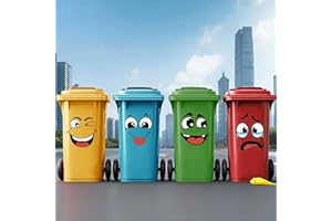 4Pcs Funny Trash Garbage Can Stickers-6.8in x 8.3in Cute Toilet Lid Decal Sticker,Adhesive Cartoon Expressions Sticker for Ki