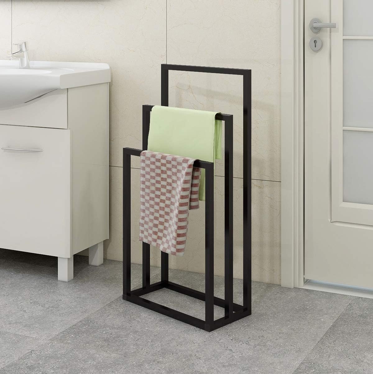 Jurmerry Freestanding Towel Rack Holder 3 Tier Metal Organizer For Bath Hand Towels Bathroom Accessories Black Amazon Co Uk Kitchen Home