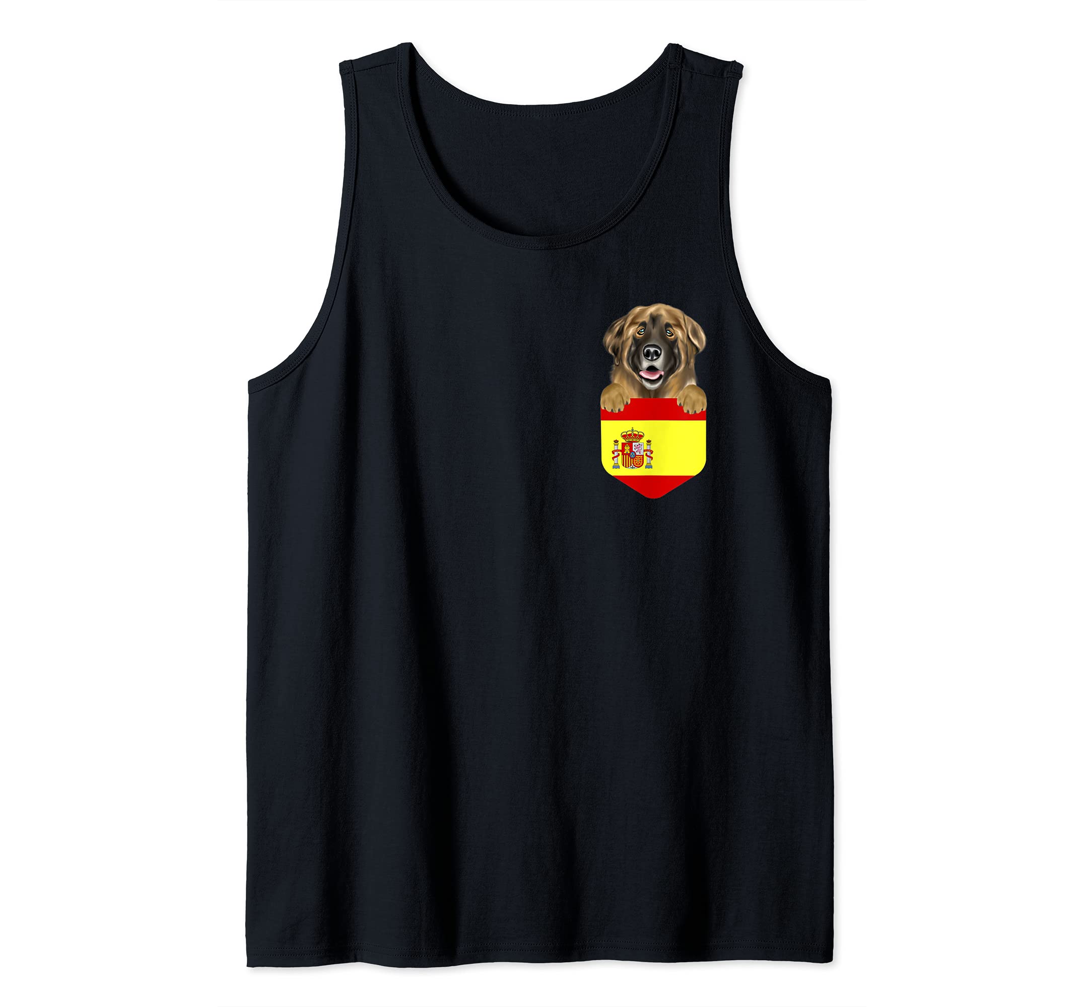 Spain Flag Leonberger Dog In Pocket Tank Top
