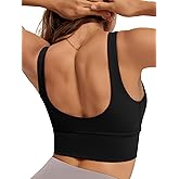 ODODOS Women's Longline U-Back Sports Bra V-Neck Padded Yoga Workout Wirefree Tank Top