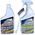 Grout Cleaner & Sealer Bundle W/Brush: Cleaner & Protector for all grout types; All Tile & Natural Stone floors, showers, & countertops
