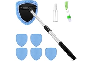 Potchen 8 Pcs Car Windshield Cleaner Tool Kit with Extendable Handle, Microfiber Towel Pads, Brush, Empty Spray Bottle for Auto Glass Wiper Suvs Rvs & Home Windows(Light Blue)