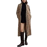 EZAPINE Womens Leopard Print Long Jean Jacket Plus Size Long Sleeve Button Down Lapel Denim Jacket Trench Coat