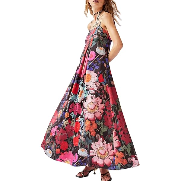 chinese dress ladies Women's Bohemian Blue Cotton T-Back Maxi Dress